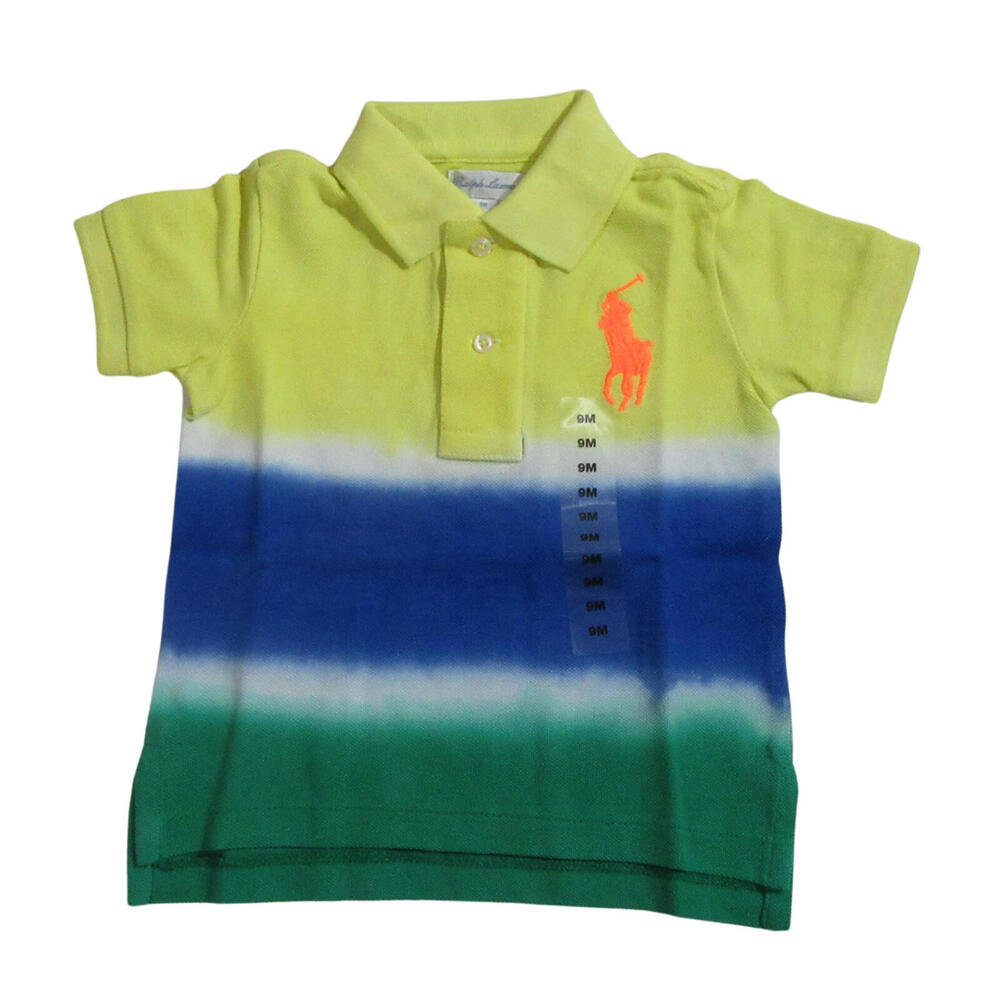 Ralph Lauren Polo Baby Boys Short Sleeve Dip Dye Shirt Yellow / Blue/ Green 9M